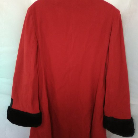Randi Edwards Women's Wool & Cashmere Jacket Color Red / Black Faux Fur Size 14 - Picture 5 of 13